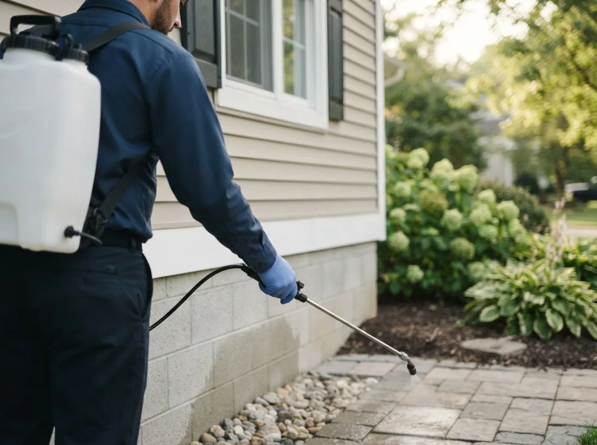 Pest control technician inspecting a home in Garnett, KS
